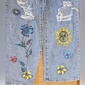 Rue21 Blue Jeans with Sun and Floral Embroidery
